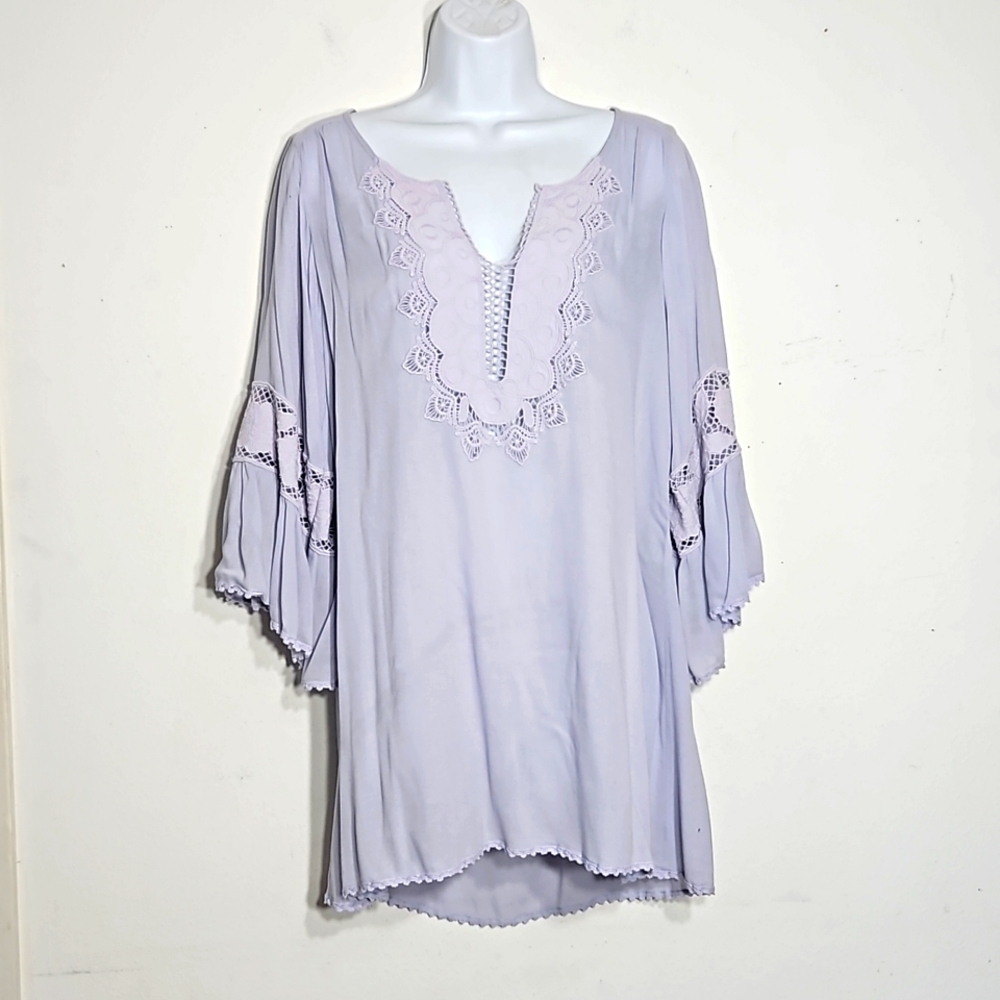 L*Space GUC lavender Lace bell sleeve Anthropologie Bohemian Blouse size S